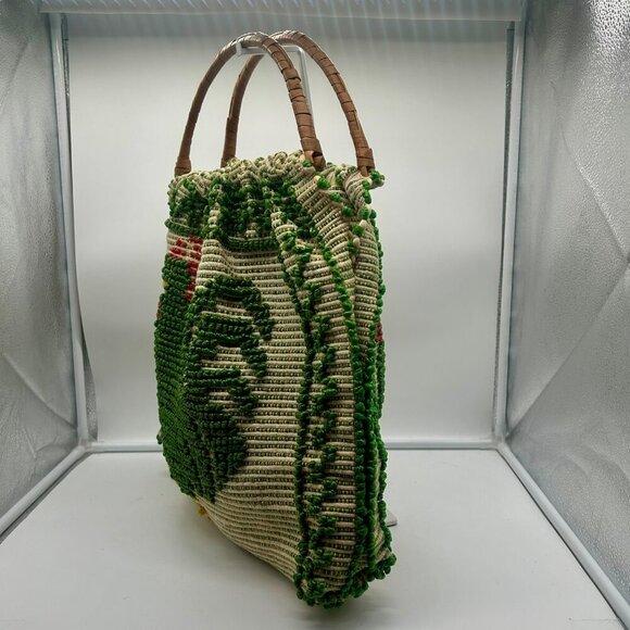 Vintage Woven Rooster‎ Tote Green Portugal 70's Vacation Unique Chicken Boho - Picture 2 of 11